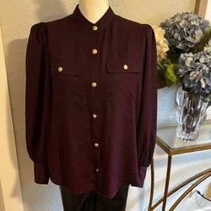 Express dark purple or burgundy long sleeve blouse with & gold buttons sz L
